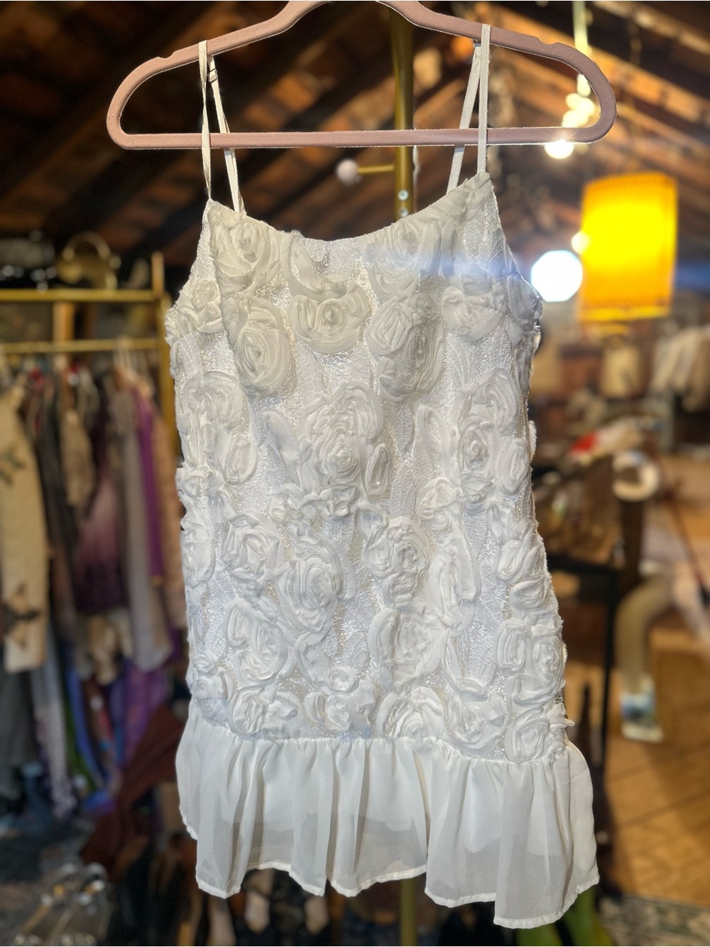 White Floral Appliqué Spaghetti Strap Dress
